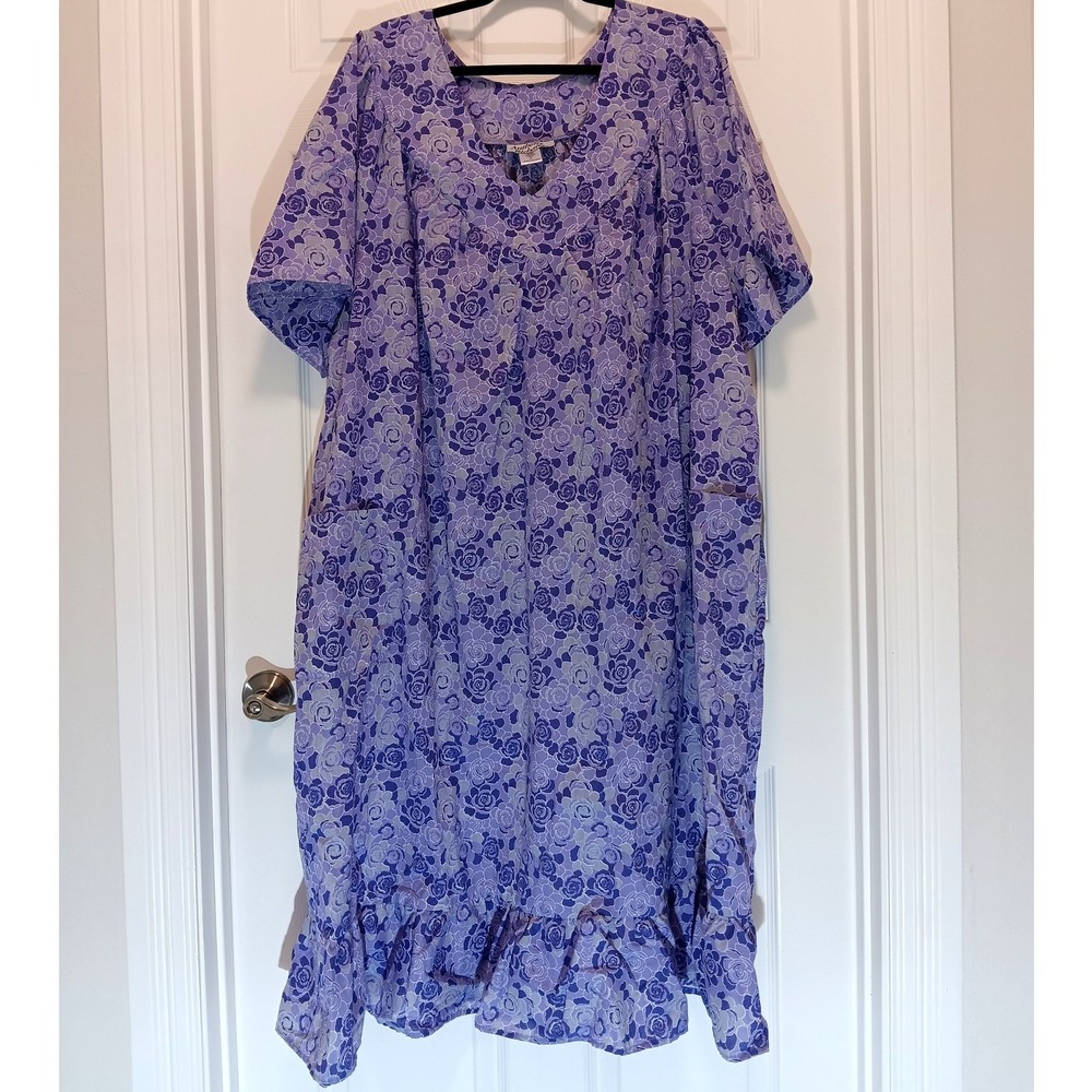 Anthony Richards Womens 6X Purple Floral Rose Short Sleeve Muumuu House Dress